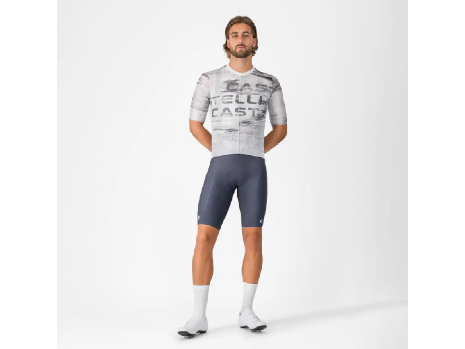 Castelli Stratus Logo Herrentrikot Kurzarm White/Smoky Gray
