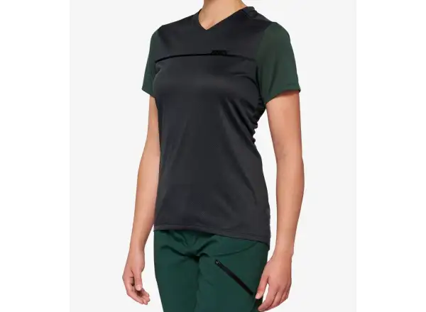 100% Ridecamp Damen-Fahrradtrikot mit kurzen Ärmeln in Holzkohle/Forest Green