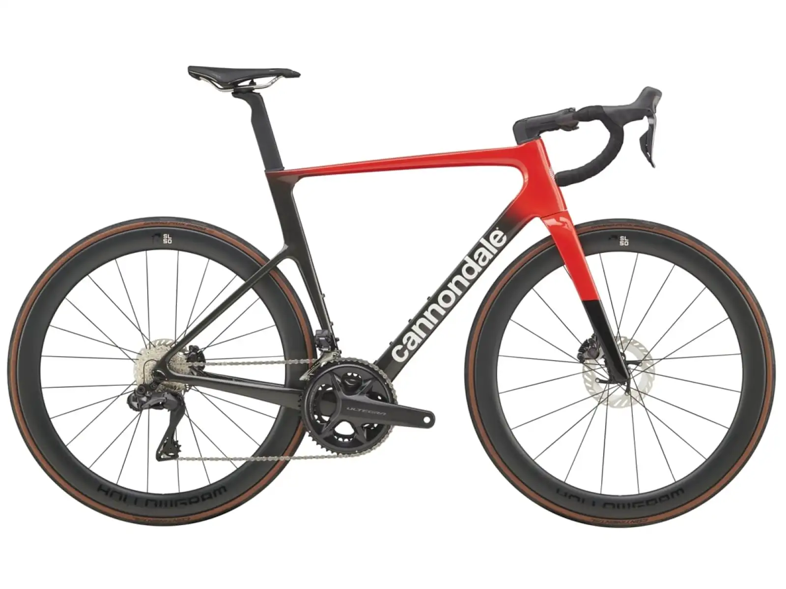 Cannondale SuperSix Evo Hi-Mod 2 Rennrad in Rally Red-Farbe.