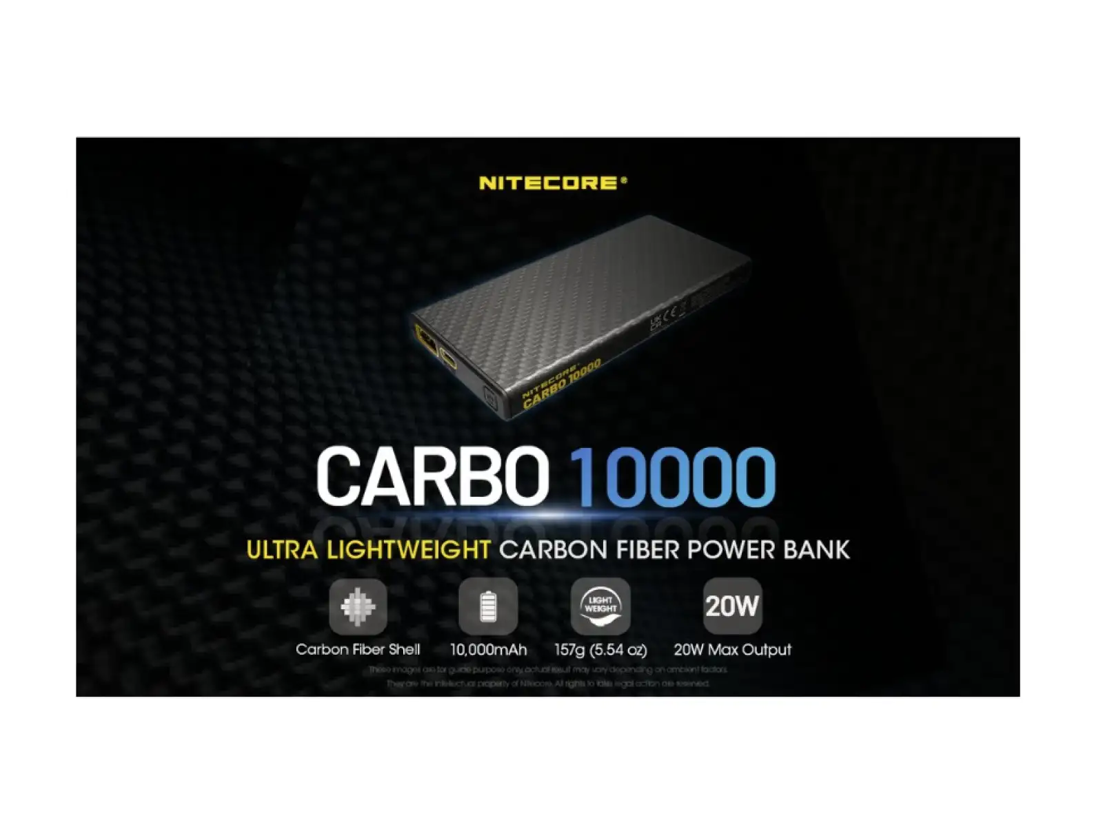 Nitecore leistungsstarke Powerbank CARBO 10000, USB-C, 10000 mAh