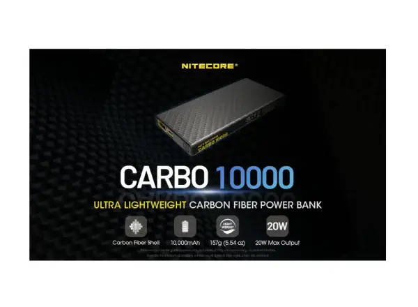 Nitecore leistungsstarke Powerbank CARBO 10000, USB-C, 10000 mAh