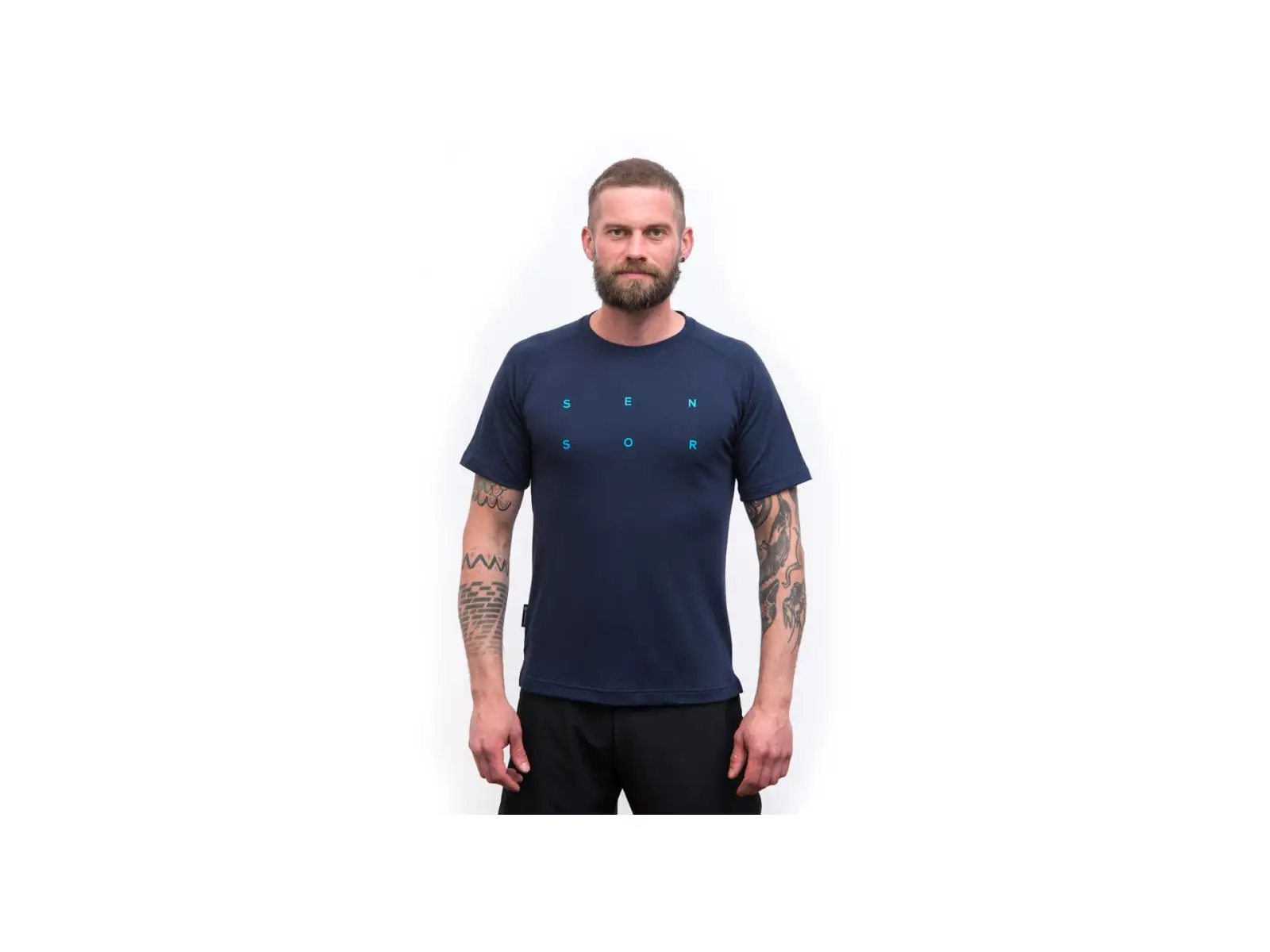 Sensor Merino Blend Typo Herren T-Shirt Kurzarm Deep Blue