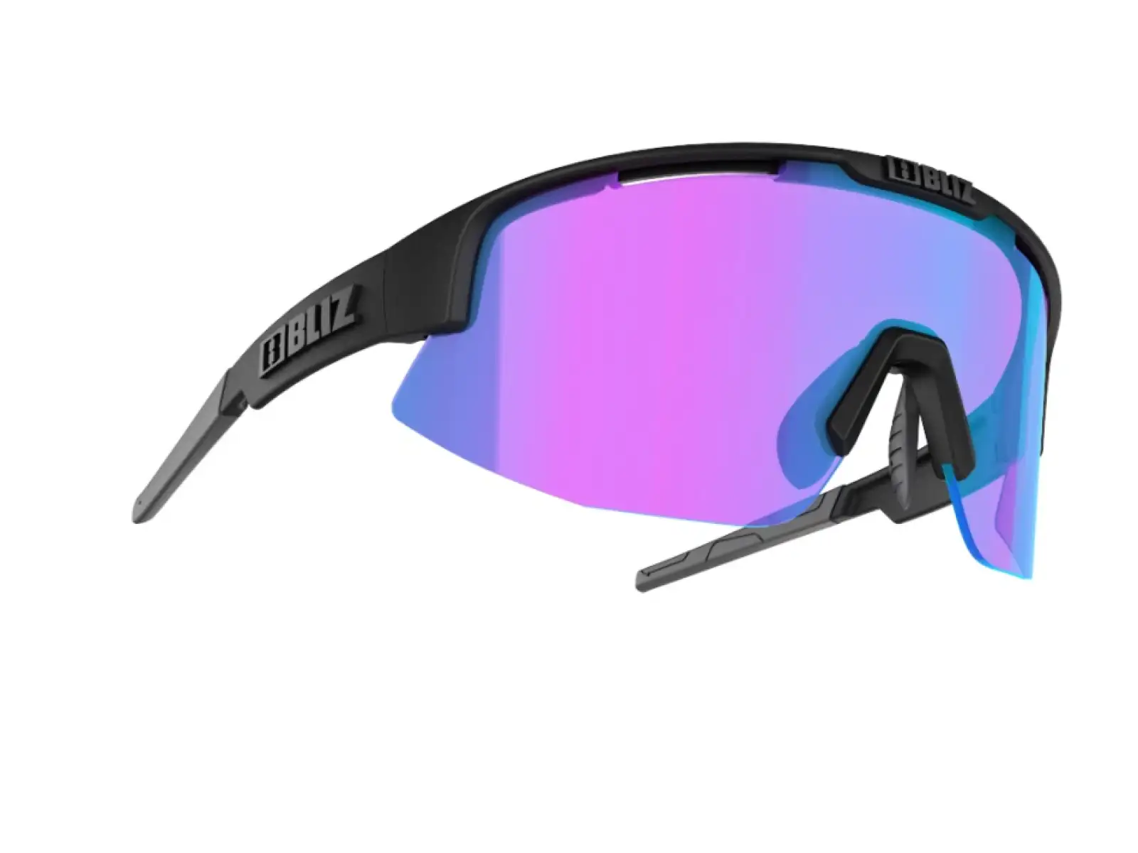 Die Bliz Matrix Sonnenbrille in der Größe Small Nano Optics Matt Black Nordic Light Begonia Violet/Blue Cat.2.