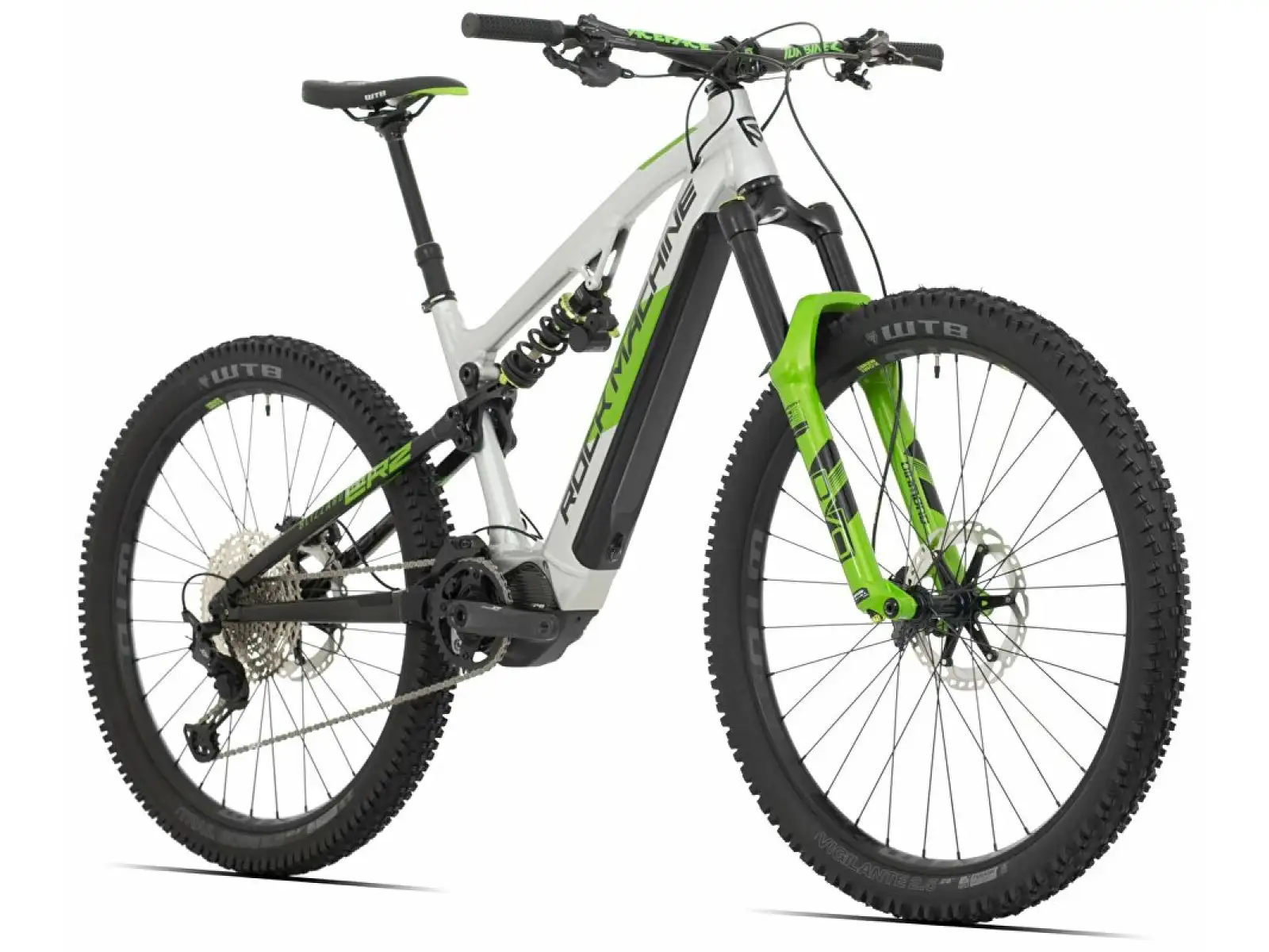 Elektrofahrrad Rock Machine Blizzard INT e90, vollgefedert, silber/schwarz/grün