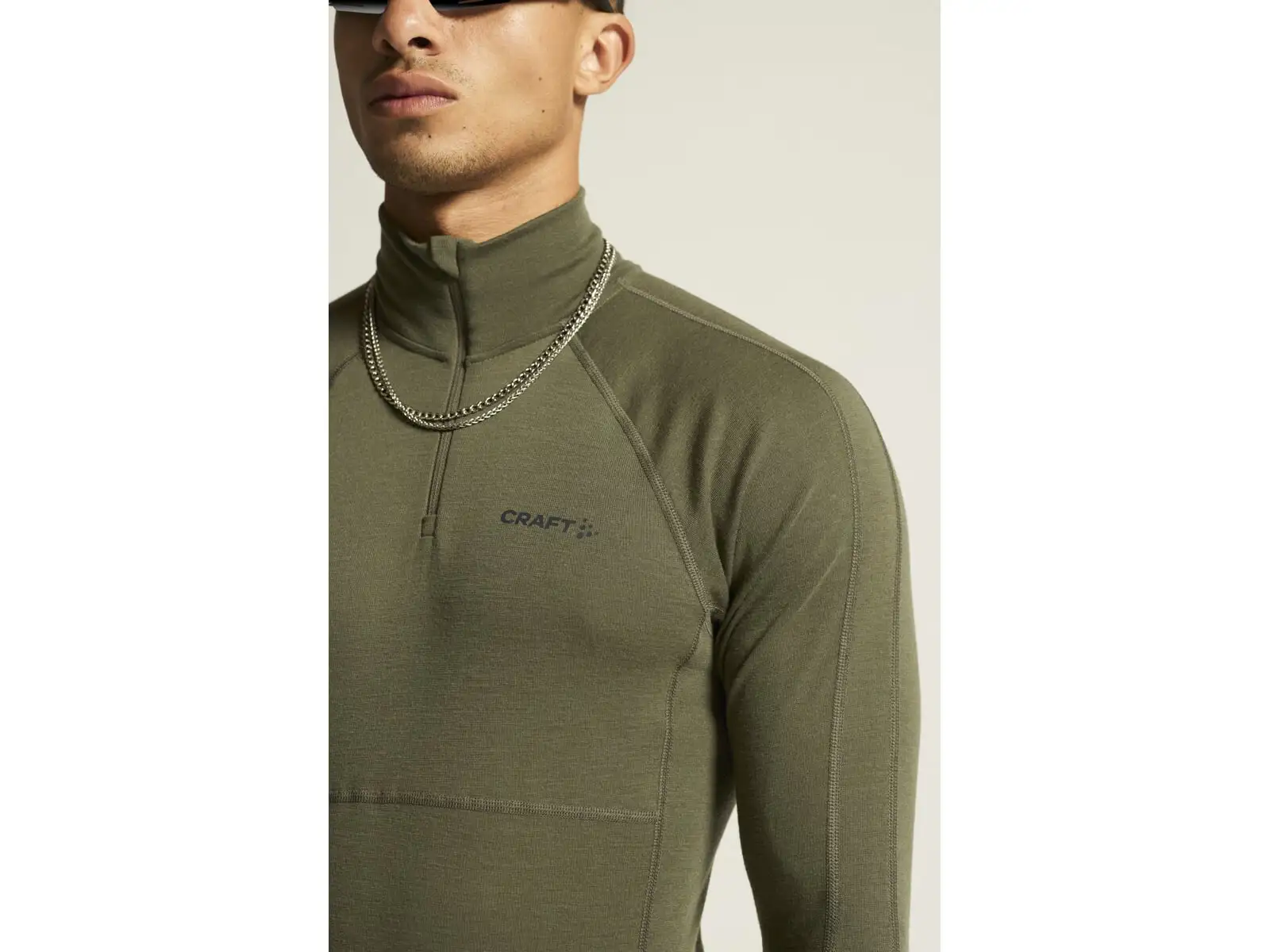 Craft ADV Wool Merino Herren Langarmshirt mit Reißverschluss grün