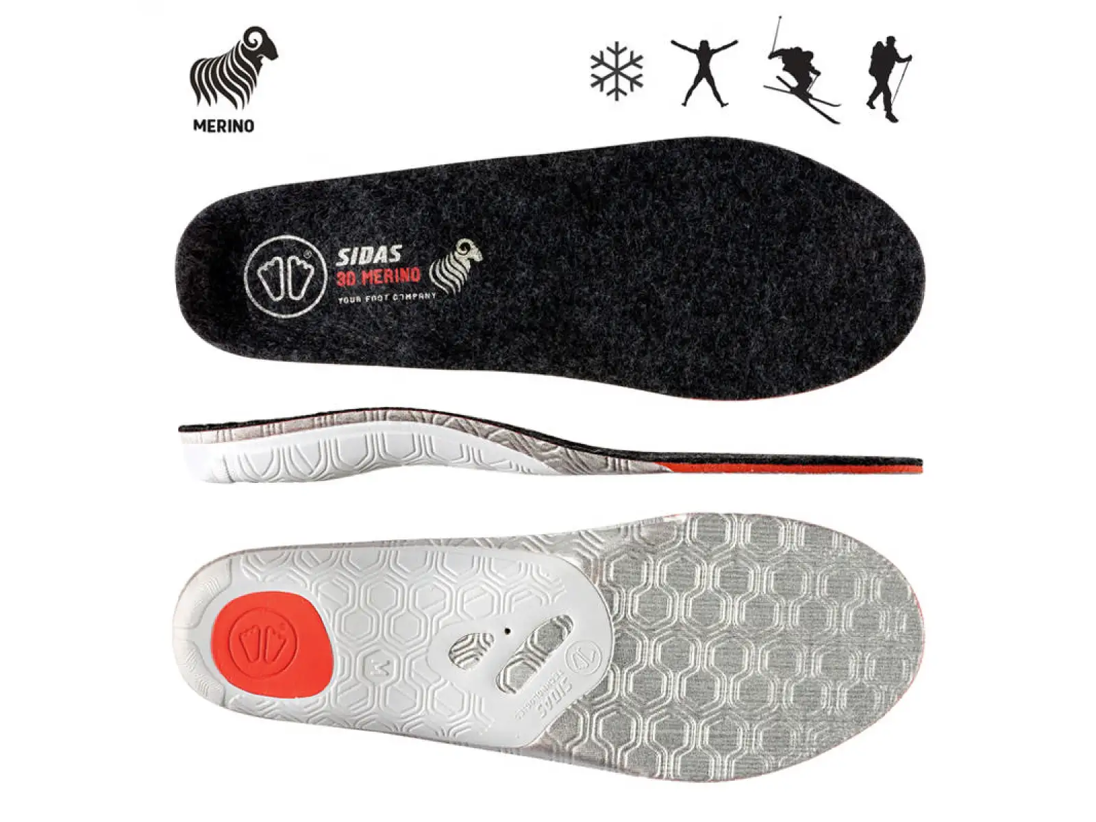 Sidas Winter 3D Merino Einlegesohlen für mittleres Fußgewölbe 1 Paar