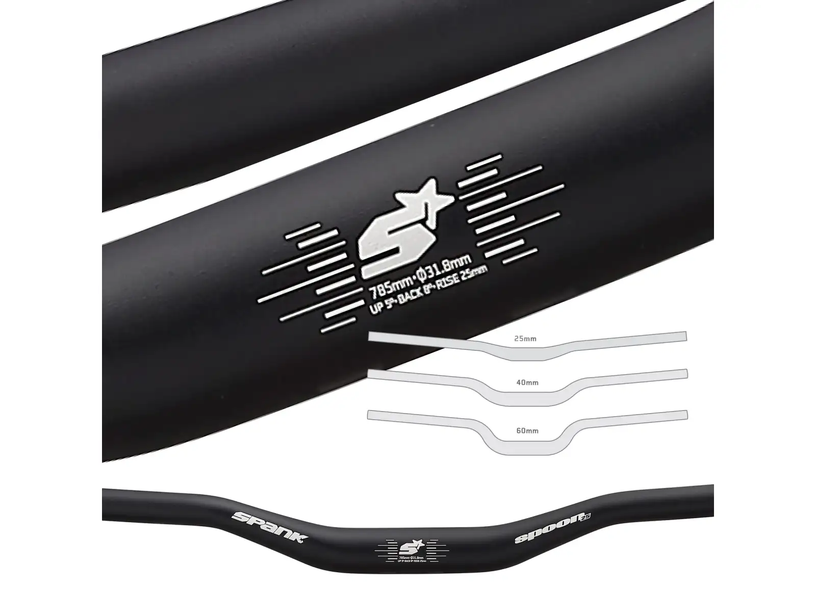 Spank Spoon 318 785 mm/31,8 mm riser 40 mm alu řídítka černá - Nebaleno
