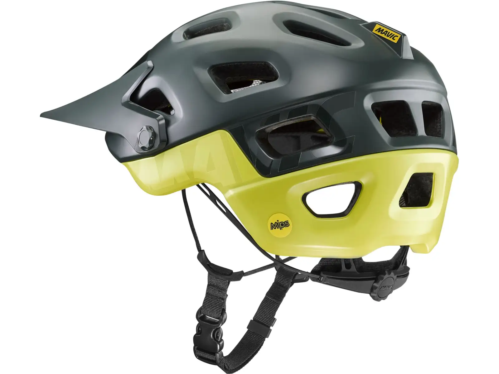 Die Mavic Deemax Pro Mips MTB Helm in der Farbe Dunkelgrün/Zitronentransparent