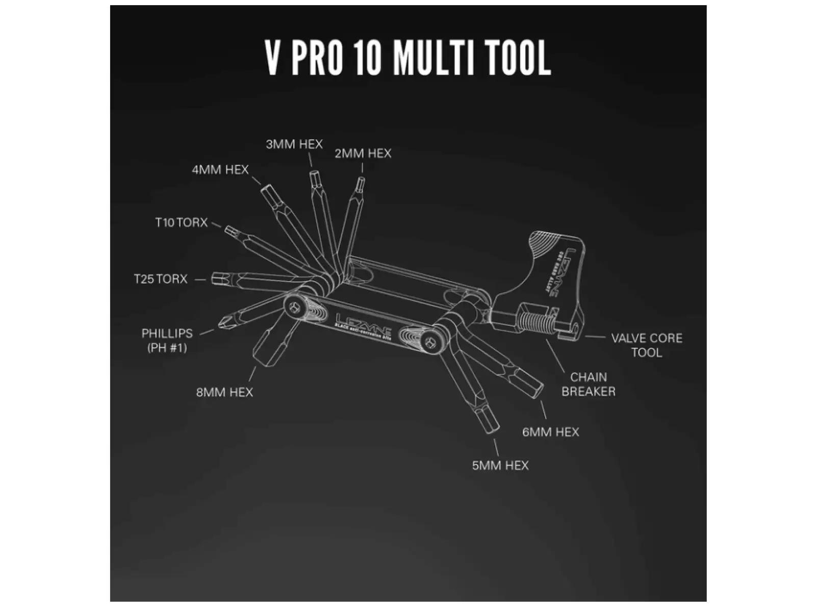 Lezyne V Pro Multitool mit 10 Funktionen in Schwarz