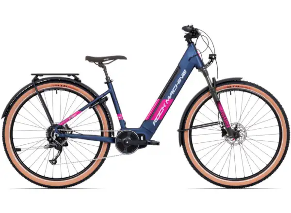 Rock Machine Storm INT e90-29 Damen-Touringrad in mattem Blau/Silber/Rosa Elektrofahrrad