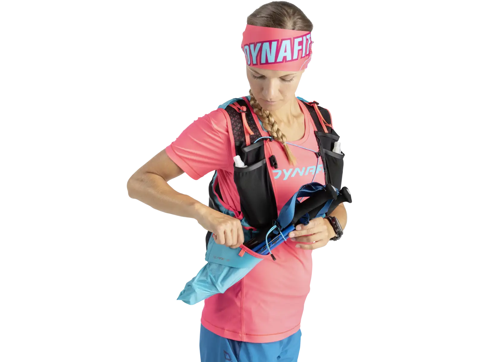 Dynafit Ultra Pro Pole ist ein zusammenklappbarer Laufstock aus Carbon in Methylblau.