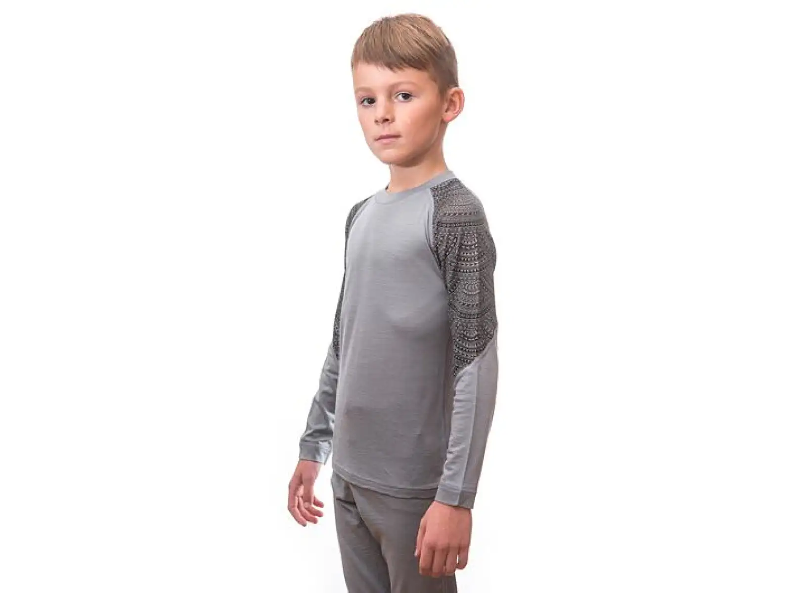 Sensor Merino Impress Set Kinder Langarmshirt + Hose grau/Maori