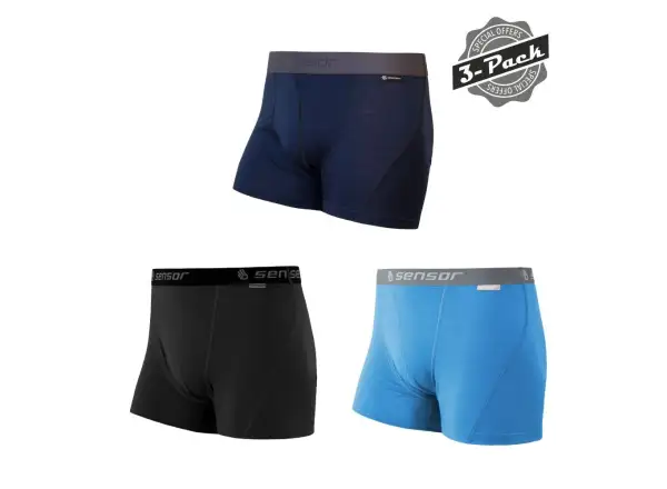 Sensor Merino Active 3-PACK Herren Boxershorts schwarz/blau/Deep Blue