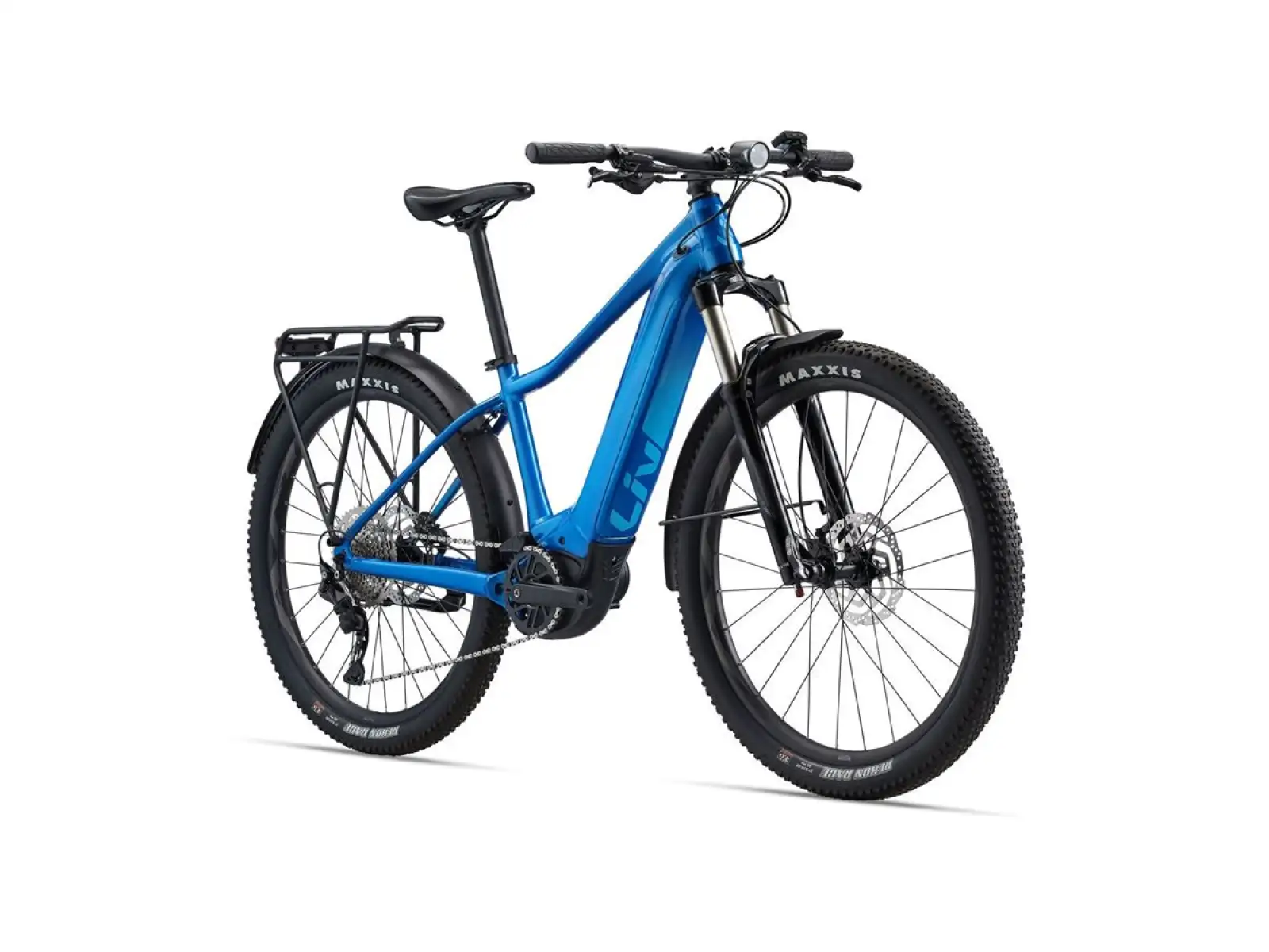 Liv Vall-E+ EX Elektro-Mountainbike in Azure Blue.