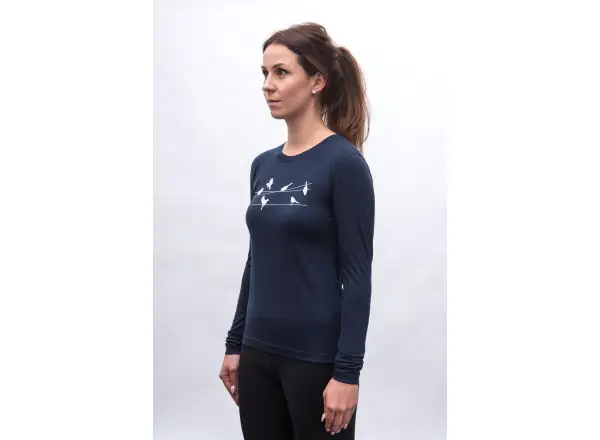 Sensor Merino Active Songbirds Damen Langarmshirt Deep Blue