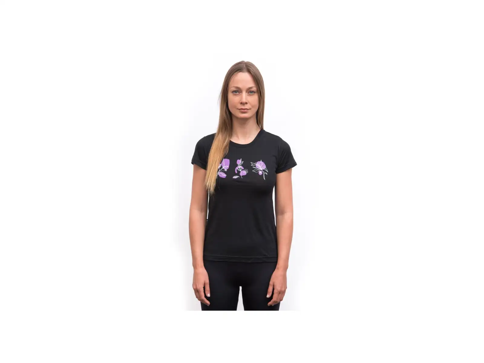 Sensor Merino Air Bloom Damen T-Shirt Kurzarm schwarz