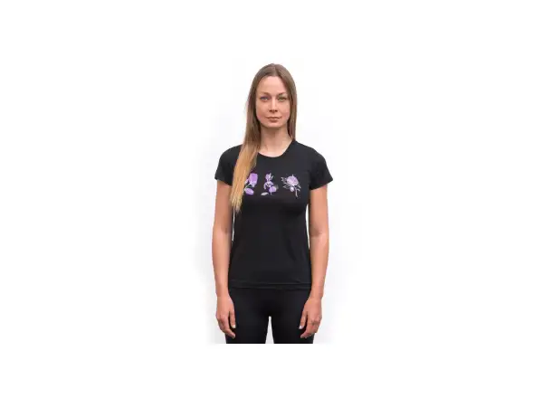Sensor Merino Air Bloom Damen T-Shirt Kurzarm schwarz
