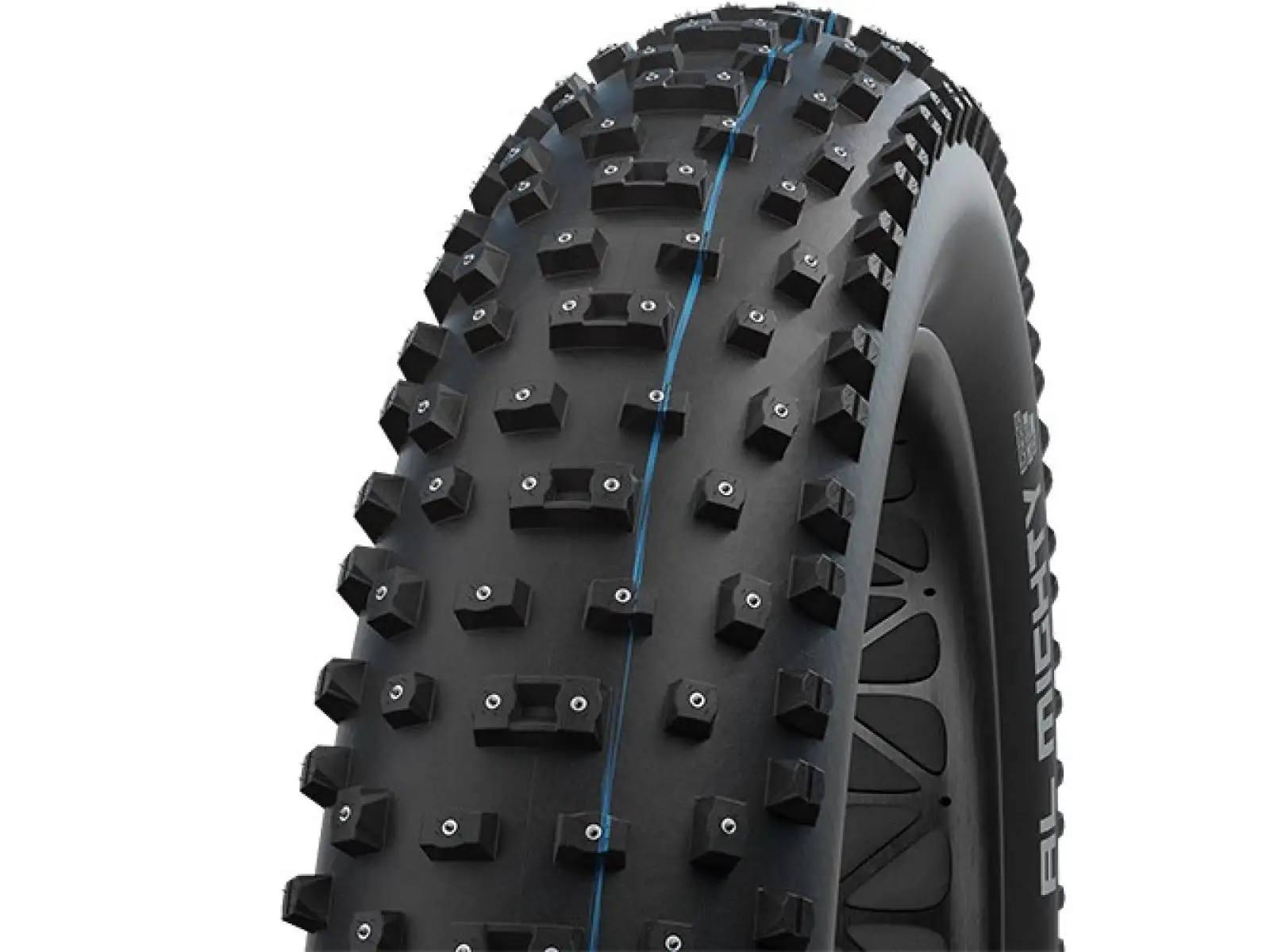 Schwalbe Al Mighty Super Ground TLE E-25 26x4,80" Fatbike-Reifen mit Kevlar-Stollen in Schwarz.