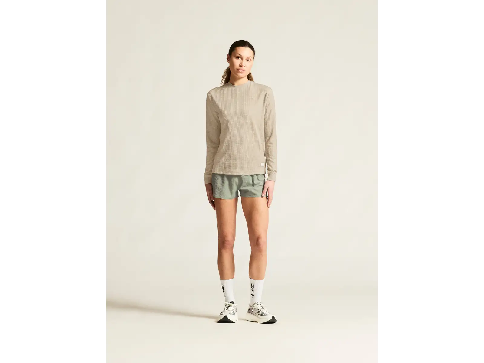 Craf Wool Waffle Damen T-Shirt Langarm beige