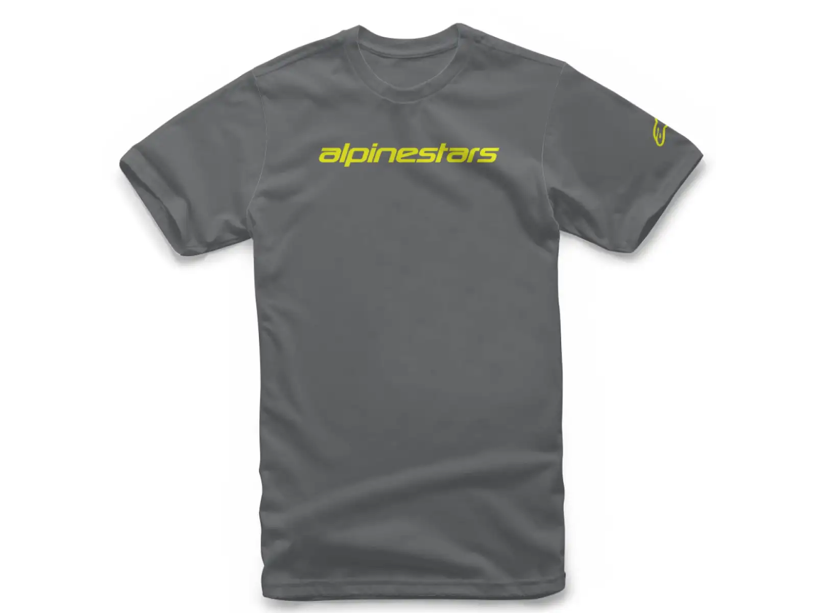 Alpinestars Linear Wordmark Herren-T-Shirt mit kurzen Ärmeln in Kohle/Neongelb.