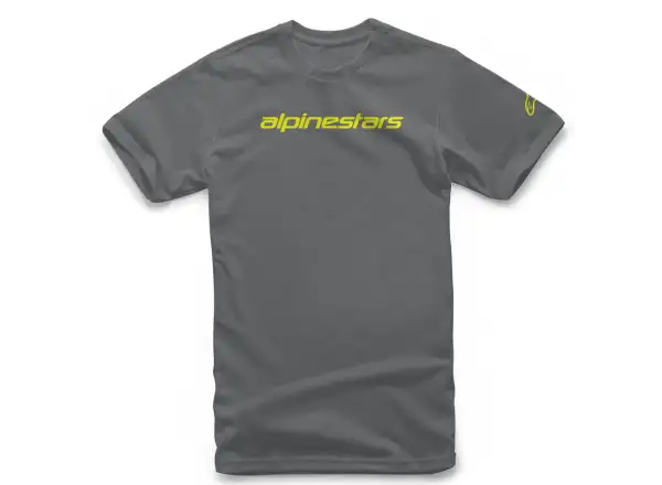 Alpinestars Linear Wordmark Herren-T-Shirt mit kurzen Ärmeln in Kohle/Neongelb.