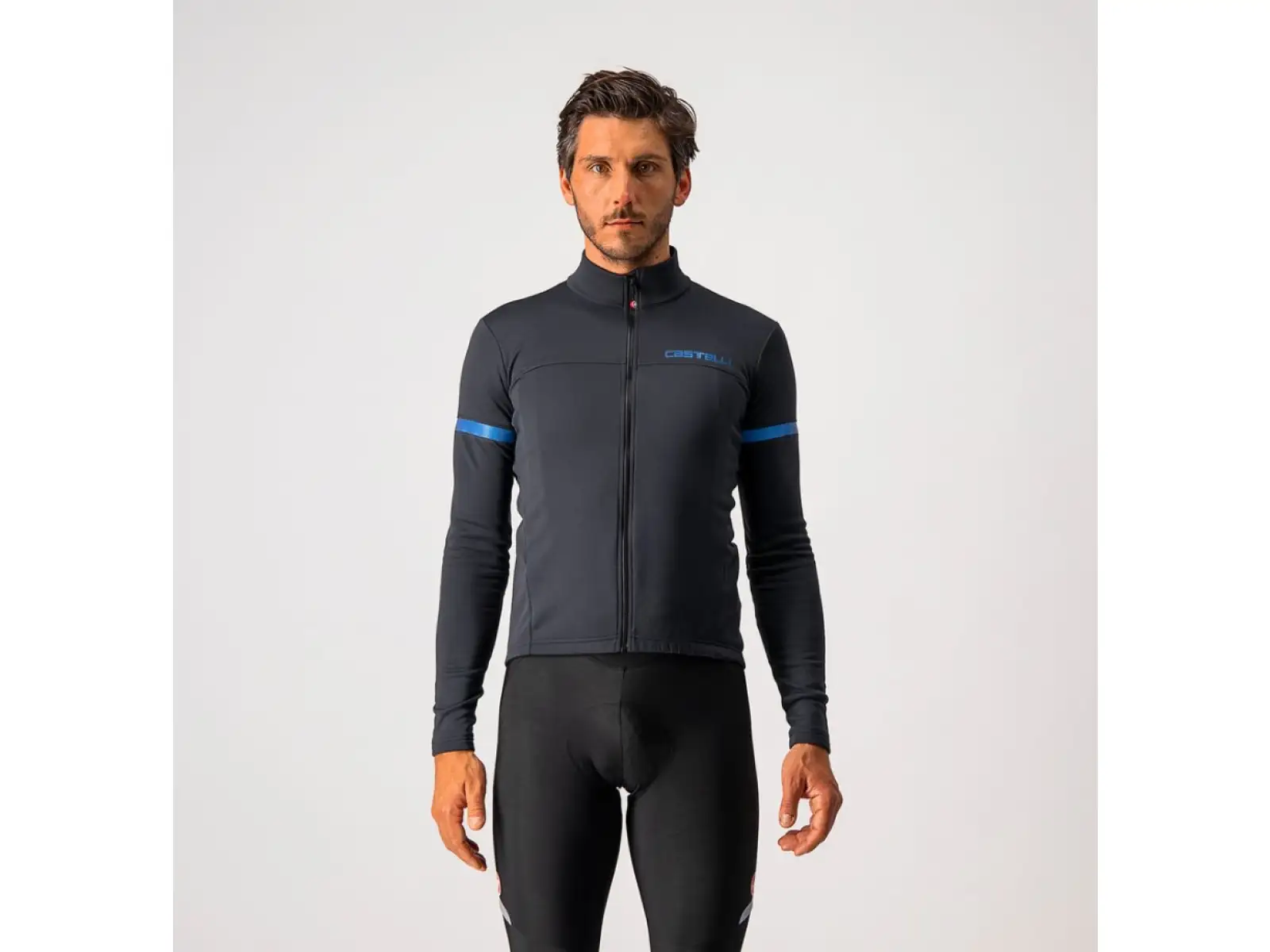 Castelli Fondo 2 Herren Radtrikot Langarm Light Black/Blue Reflex
