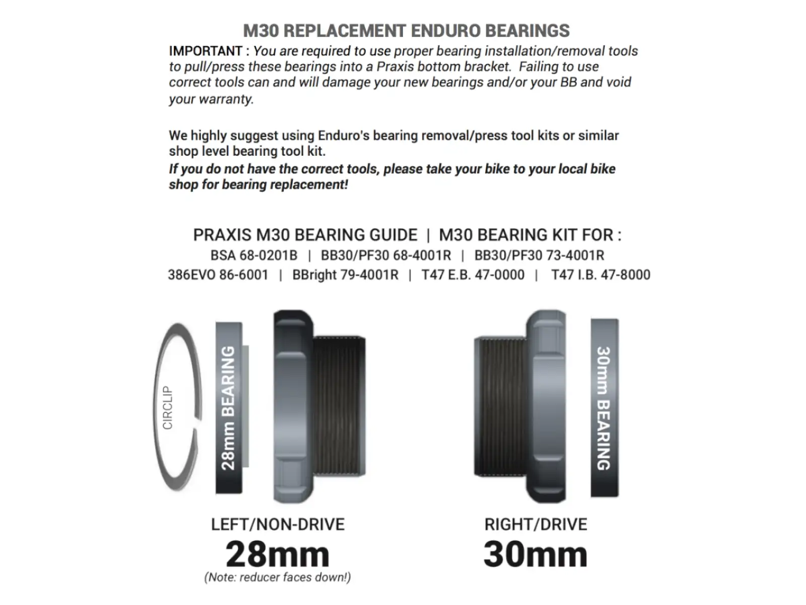 Praxis Works M30 Ersatzlager für Tretlager.