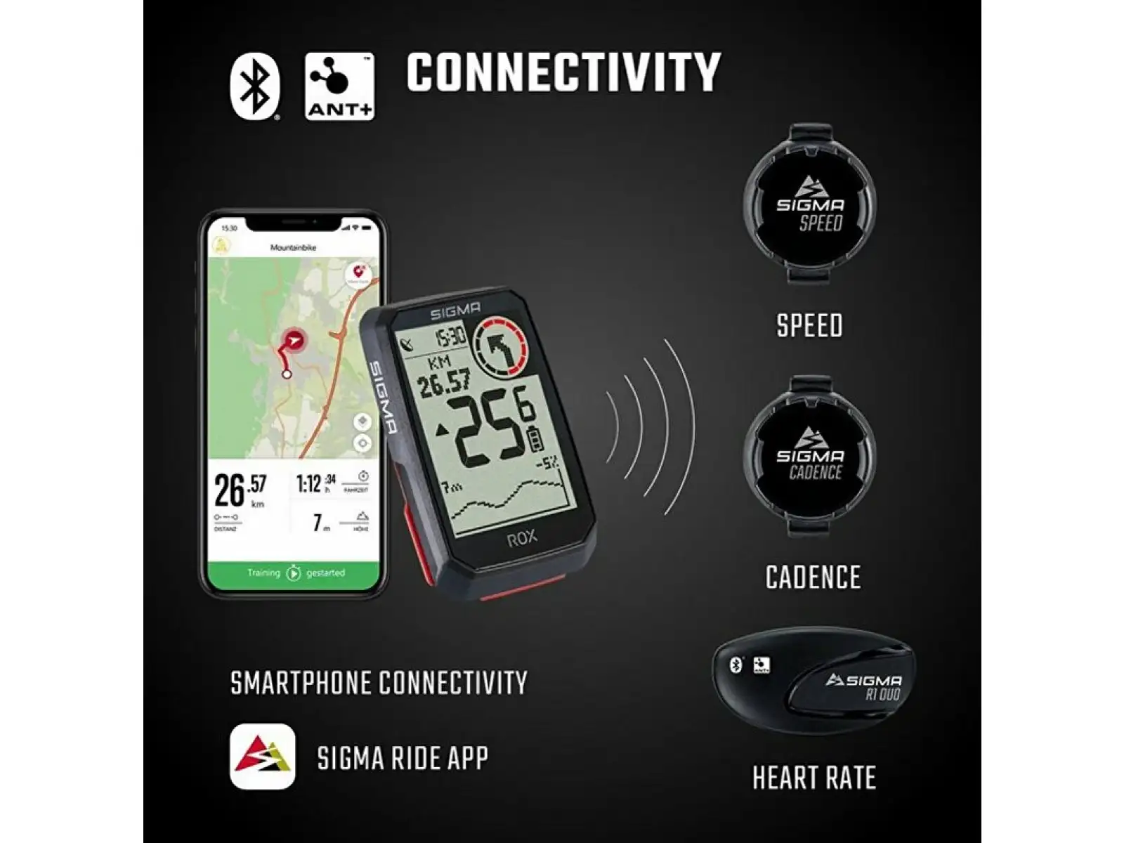 Sigma ROX 4.0 GPS Computer SET mit Sensoren Schwarz