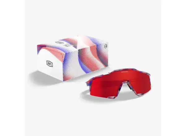 100% Speedcraft Brille FDJ Gloss Translucent Red/Blue/HiPER Fire Red Mirror Lens