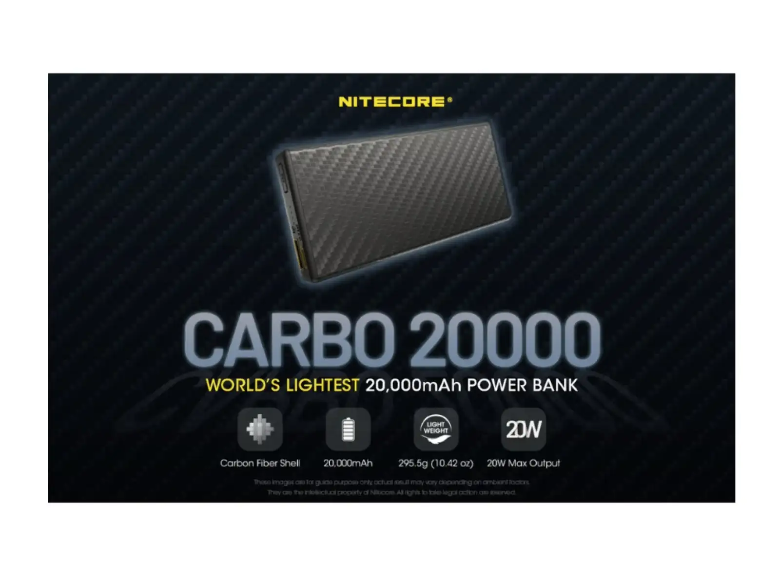 Nitecore leistungsstarke Powerbank CARBO 20000, USB-C, 20000 mAh