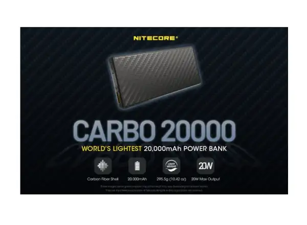 Nitecore leistungsstarke Powerbank CARBO 20000, USB-C, 20000 mAh
