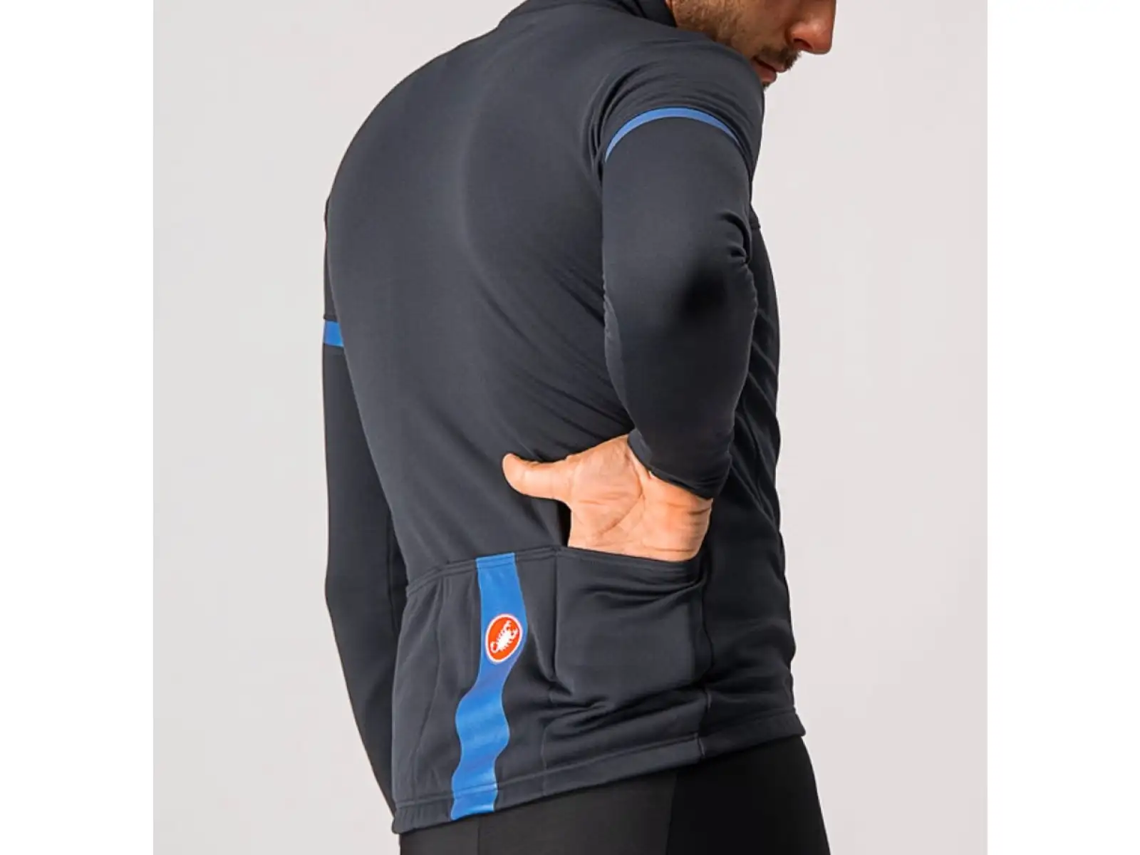 Castelli Fondo 2 Herren Radtrikot Langarm Light Black/Blue Reflex