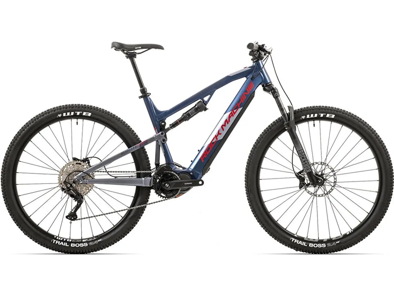 Rock Machine Blizzard INT e30-29 Matt Metallic Blau/Rot, vollgefedertes Elektrofahrrad