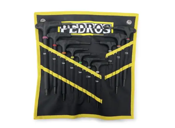 Pedros Pro T/L Set mit Inbusschlüsseln und Torx-Schlüsseln, 10 Stück.