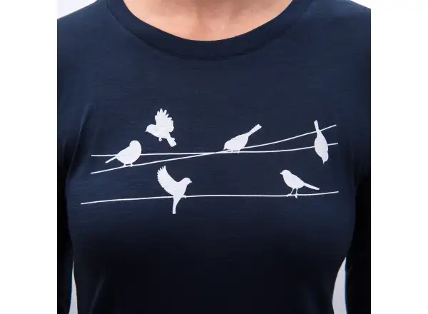 Sensor Merino Active Songbirds Damen Langarmshirt Deep Blue
