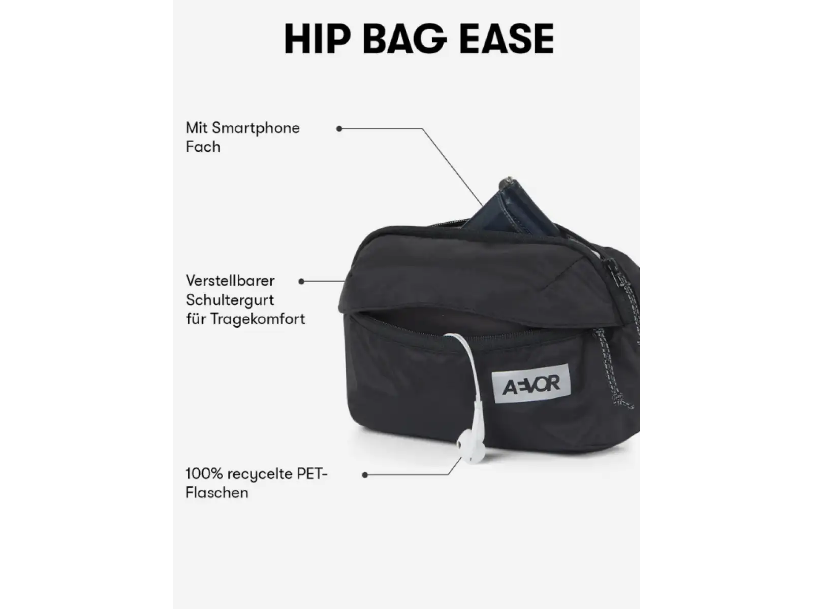 Aevor Hip Bag Ease Umhängetasche/Bauchtasche Black