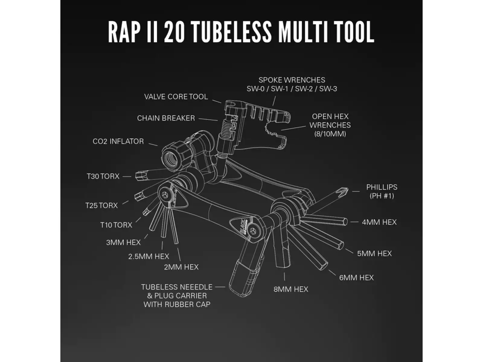 Lezyne Rap II-20 Tubeless Multitool schwarz