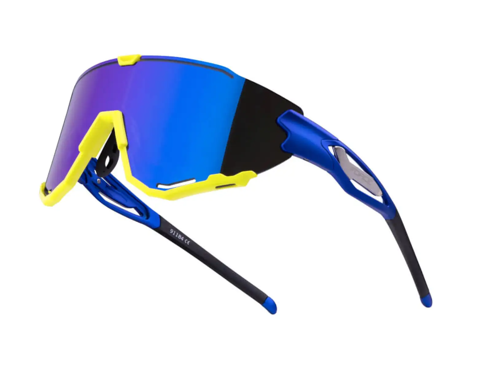 Force Creed Brille in Fluoreszierendem Blau mit blauen Revo-Gläsern.