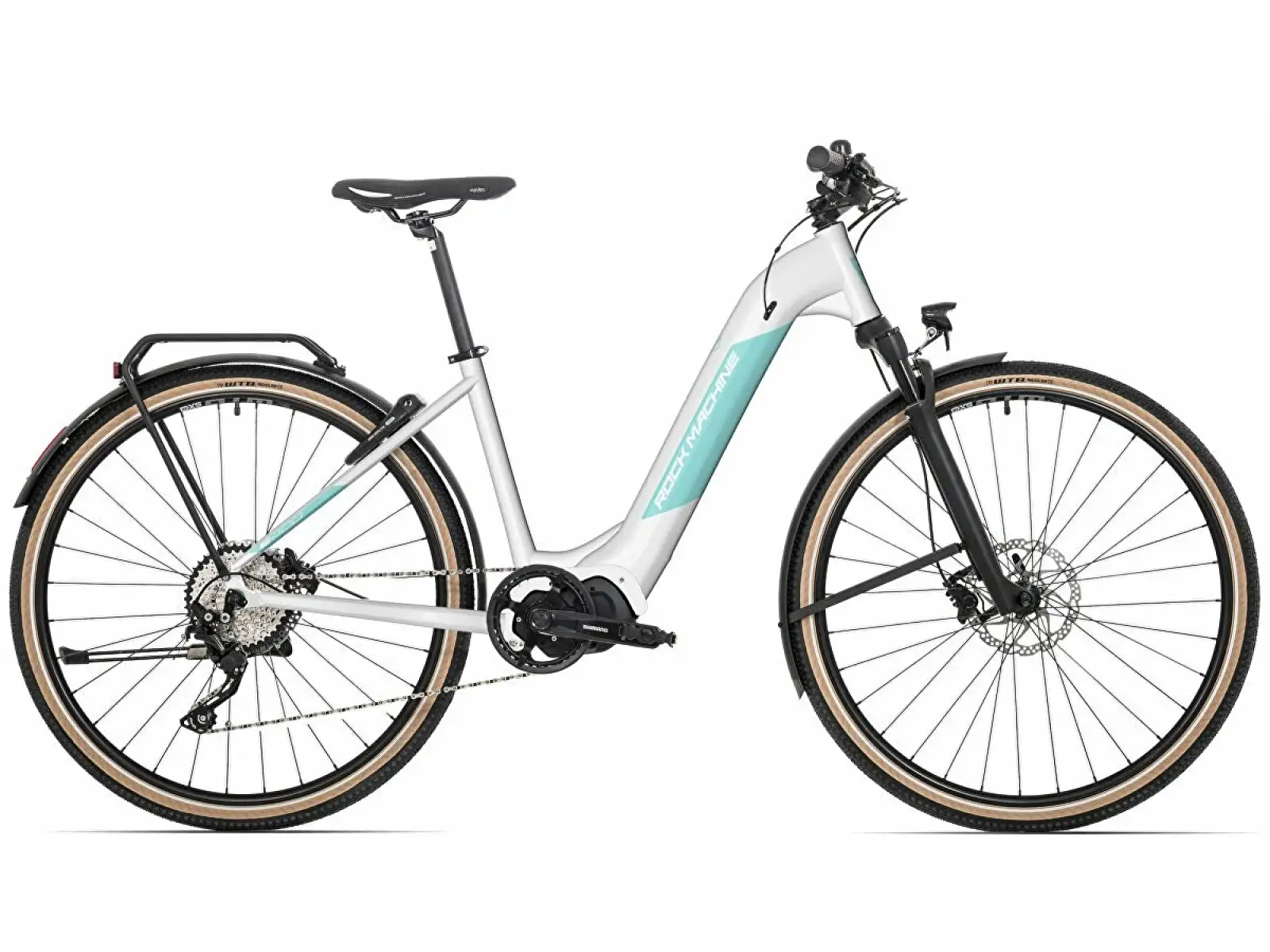 Rock Machine CrossRide INT e400 Lady Gloss White/Mint - Cross-Elektrofahrrad
