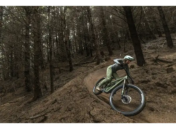 Ich habe ein Ibis Ripmo V3 Deore XT Mountainbike in der Olive Swamp Monster Farbe.
