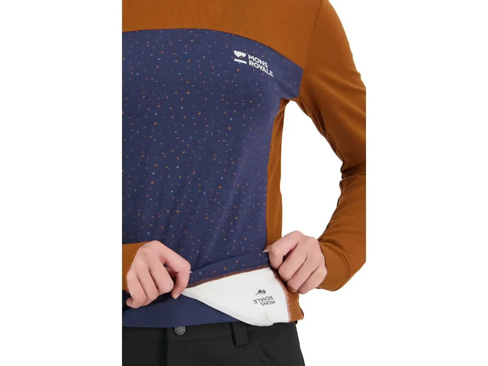 Mons Royale Redwood Enduro VLS Damen-T-Shirt Midnight Terrazzo/Kupfer Größe S.